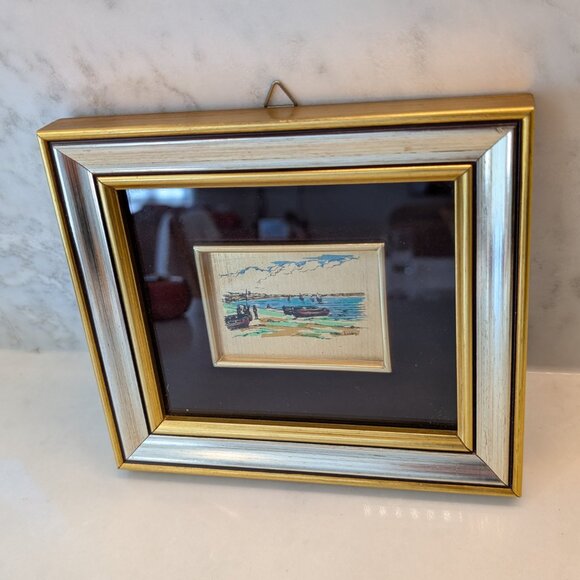 Vintage Italian Fisherman and Sail Boats Picture with Goal Leaf - Picture 1 of 8